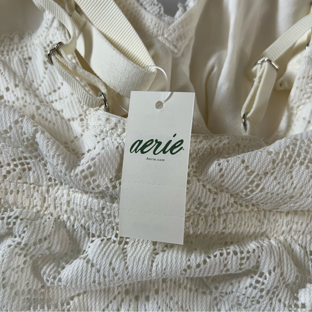 Aerie Textured Lace Padded Longline Bralette in Creamy White Size XL - Picture 7 of 11